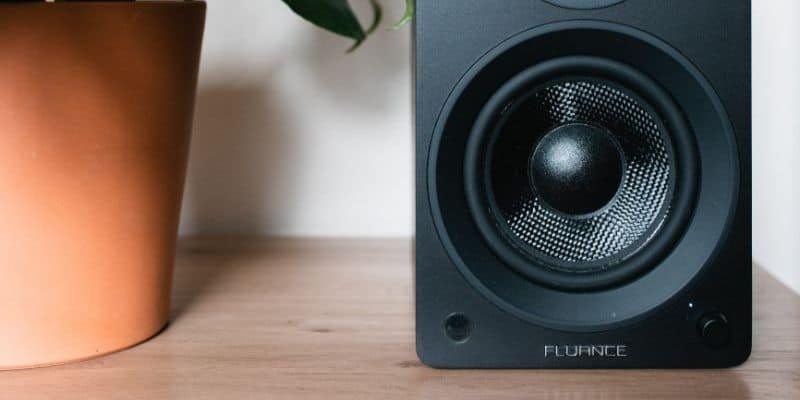 bookshelf speaker with plant pot