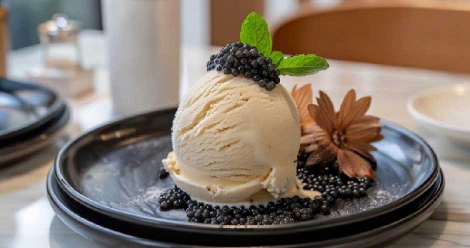 Homemade Ice Cream with Black Caviar (Sweet-Salty Fusion)